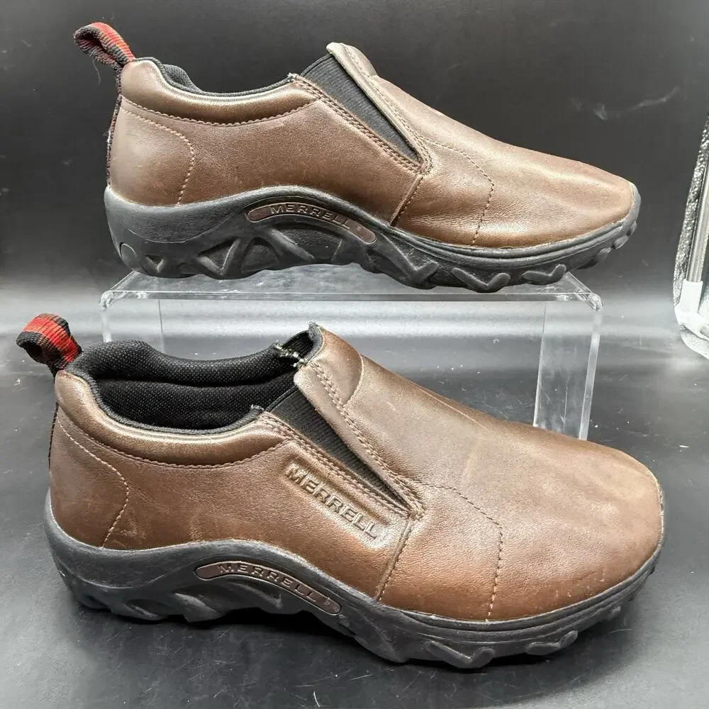 Merrell Boys Jungle Moc Bug Brown Slip-On Shoes Youth size 5.5 Leather Comfort